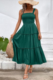 Solid Color Suspender Square Collar Waist Cinching Dress