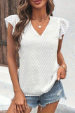 Summer Lace Ruffle Short Sleeved V-Neck Shirt