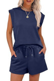 Solid Color Hooded Round Neck Top ShortsTwo-Piece Set