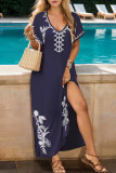 Embroidered Loose Short Sleeved Beach Dress