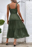 Solid Color Suspender Square Collar Waist Cinching Dress