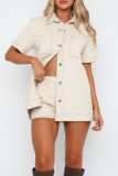 Retro Workwear Short Sleeve Shirt Shorts Two-Piece Set
