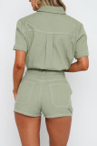 Retro Workwear Short Sleeve Shirt Shorts Two-Piece Set