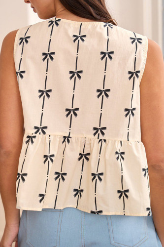 Fashion Bow Print V-Neck Sleeveless Shirt