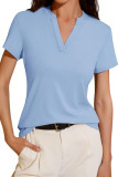 V-Neck Loose Short Sleeved Solid Color T-Shirt
