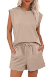 Solid Color Hooded Round Neck Top ShortsTwo-Piece Set