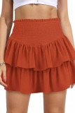 High Waisted Solid Color Pleated Ruffle Edge Skirt