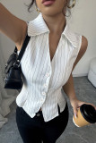 Striped Printed Lapel Sleeveless Shirt
