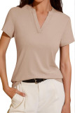 V-Neck Loose Short Sleeved Solid Color T-Shirt