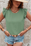 Solid Color Round Neck Ruffle Bow Backless Shirt