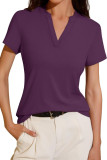 V-Neck Loose Short Sleeved Solid Color T-Shirt