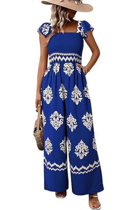 Vintage Printed High Waisted Wide Leg Jumpsuit