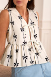 Fashion Bow Print V-Neck Sleeveless Shirt