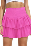 High Waisted Solid Color Pleated Ruffle Edge Skirt