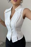 Striped Printed Lapel Sleeveless Shirt