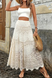 Ethnic Style Lace Hook Flower Solid Color Skirt