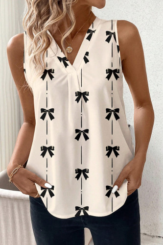 Summer Bow Print V-Neck Sleeveless Shirt