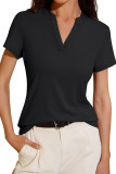 V-Neck Loose Short Sleeved Solid Color T-Shirt