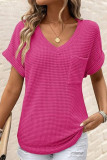 Waffle Knit V-Neck Short Sleeved T-Shirt