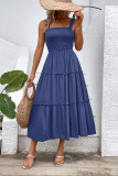 Solid Color Suspender Square Collar Waist Cinching Dress