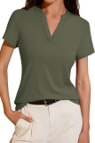 V-Neck Loose Short Sleeved Solid Color T-Shirt