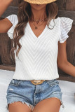 Summer Lace Ruffle Short Sleeved V-Neck Shirt