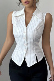 Striped Printed Lapel Sleeveless Shirt