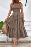 Solid Color Suspender Square Collar Waist Cinching Dress
