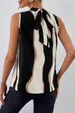 Printed Round Neck Bow Sleeveless Vest
