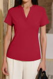 V-Neck Loose Short Sleeved Solid Color T-Shirt