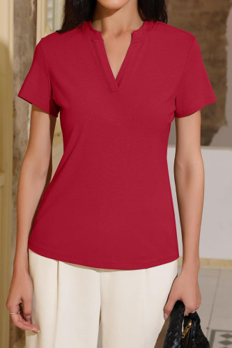 V-Neck Loose Short Sleeved Solid Color T-Shirt