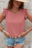 Solid Color Round Neck Ruffle Bow Backless Shirt
