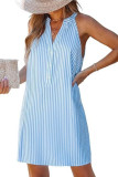 Summer Stripe Print V-Neck Sleeveless Casual Dress