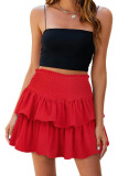 High Waisted Solid Color Pleated Ruffle Edge Skirt