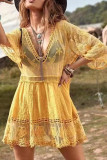 Solid Color Lace Hollowed Out Beach Cover Shirt