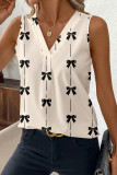 Summer Bow Print V-Neck Sleeveless Shirt