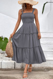 Solid Color Suspender Square Collar Waist Cinching Dress