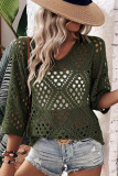 Solid Color V-Neck Hollow Knit Sweater