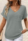Waffle Knit V-Neck Short Sleeved T-Shirt