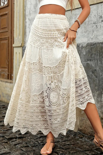 Ethnic Style Lace Hook Flower Solid Color Skirt