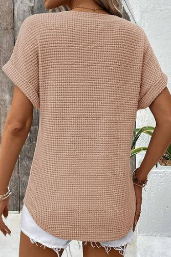 Waffle Knit V-Neck Short Sleeved T-Shirt