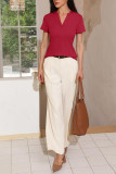 V-Neck Loose Short Sleeved Solid Color T-Shirt