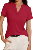 V-Neck Loose Short Sleeved Solid Color T-Shirt