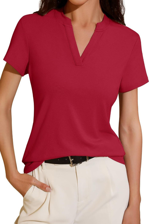 V-Neck Loose Short Sleeved Solid Color T-Shirt