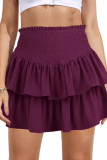 High Waisted Solid Color Pleated Ruffle Edge Skirt