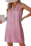 Summer Stripe Print V-Neck Sleeveless Casual Dress
