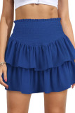 High Waisted Solid Color Pleated Ruffle Edge Skirt
