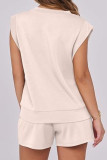 Solid Color Hooded Round Neck Top ShortsTwo-Piece Set