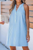 Summer Stripe Print V-Neck Sleeveless Casual Dress
