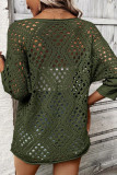 Solid Color V-Neck Hollow Knit Sweater